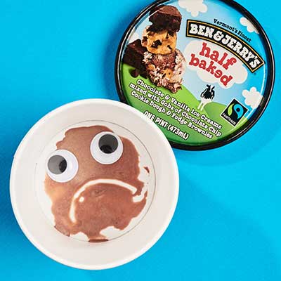 Pint of Half baked with sad face
