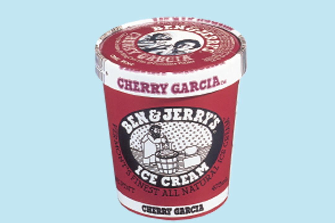 Gammel halvliters-emballage af Cherry Garcia